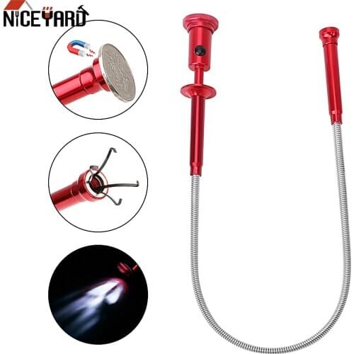 NICEYARD Magnetic Flexible Pick Up Tool Sewer Cleaning Pickup Tools Long Spring Grip Magnet + 4 Claw + LED Light