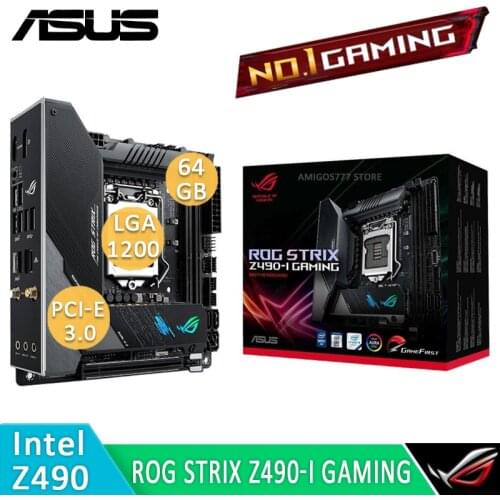 LGA 1200 Asus ROG STRIX Z490-I GAMING Motherboard DDR4 64GB PCI-E 3.0 M.2 SSD CrossFireX RGB Display Port Z490 Mini-ITX 1200