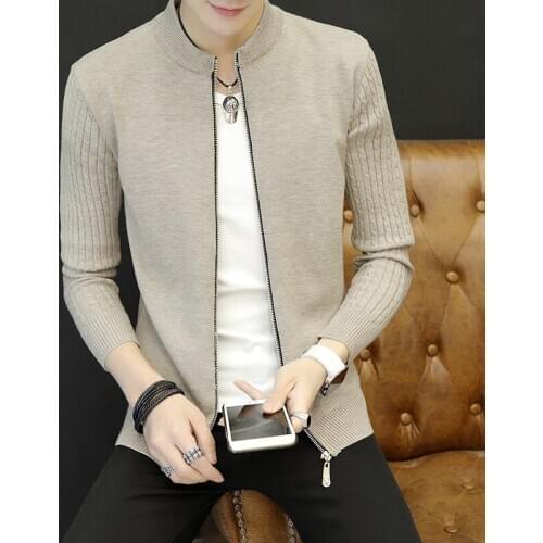 2021 new Sweater men Korean Slim Trend Personality Autumn Zipper Knitwear Mens Cardigan Jacket Sweater