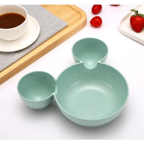 Bamboo plate Childrens Cutlery Set Eat Home Baby Plate Baby Compartment Cartoon Rice Bowl Separated Anti-fall baby eating