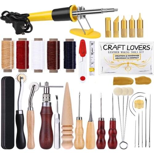 Nonvor 34 Pcs Set Professional Leather Craft Tools Kit, Leather Supplies, Waxed Thread Cord, Leather Sewing Needles for Beginner