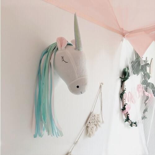 Nordic Animal Head Wall Decoration Unicorn Swan Stuffed Toy Doll for Girl Baby Kids Nursery Room Decor Wall Hanging Mount Gifts