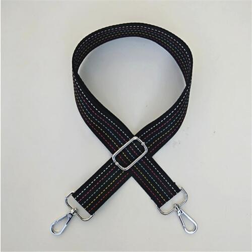 120cm Adjustable Women Bag Strap Trendy Stripe Design Lady Shoulder Straps Nylon Release Elastic Black Bag Belts Silver Buckle