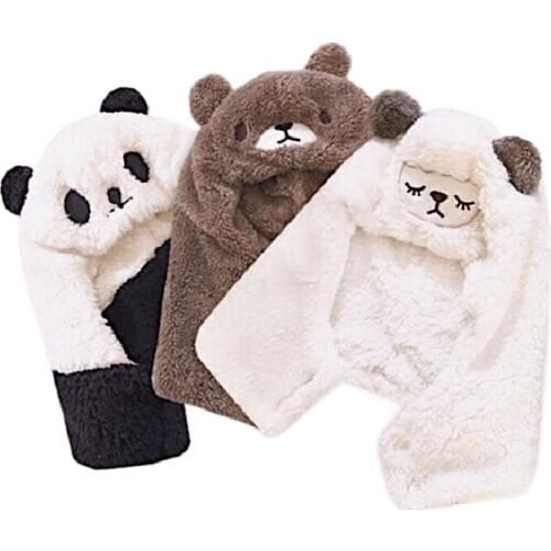 Kawaii Cartoon Bear Warm Fleece Hat With Neck Cover Soft Girl Cute Lamp Plush Winter Hat Sweet Lovely Ins Wind HotSell Women Hat