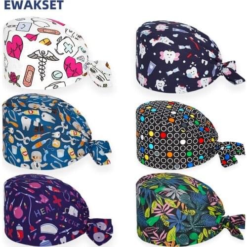 Wholesale Scrub Cap Cotton Adjustable Beauty Shop Nursing Hat UFO Printing Pet Working Hats Health Service Staff Surgicals Caps