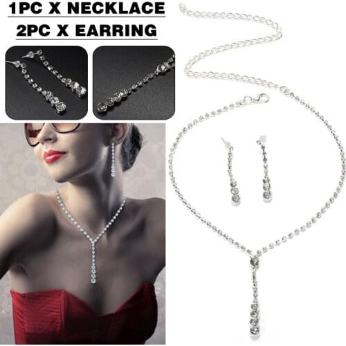 Chic Brand Tone Jewelry Set Crystal Bar Drop Pendent Choker Necklace Earrings Wedding Bridal Bridesmaid Jewelry For Women Gift