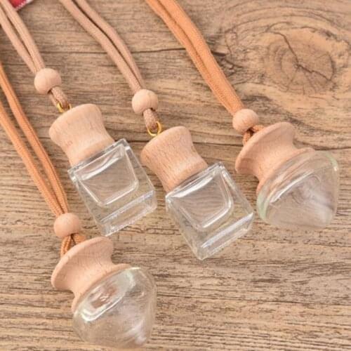Glass Perfume Empty Bottles Car Perfume Pendant Parfume Essence Oil with Wood lid Pack Containers 300pcs