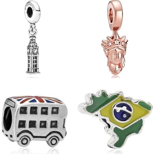 Places of historic interest Big Ben Statue of Liberty & Brazil England Car charm fit pandora bracelet for women jewelry diy bead