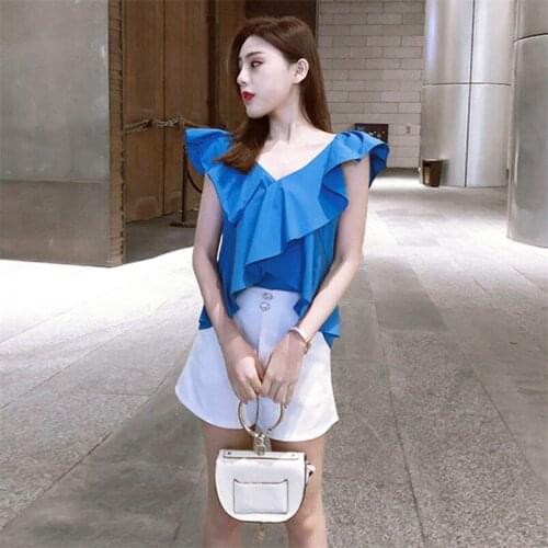 Women Casual Loose Cotton Linen Shirts Korean Style Sleeveless Ruffles Shirt Cute Girl Tops Plus Size M-8XL 11 color