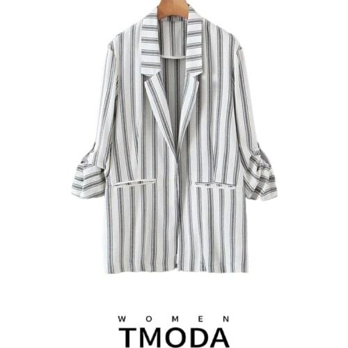 TMODA1452 Za 2021 Spring Autumn Women Fashion Striped Blazer Coat Vintage Long Sleeve Jacket Female Outerwear Chic Tops