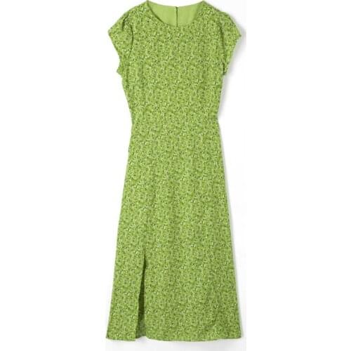 Women Summer O Neck Floral Print Long Dress Short Sleeve Vintage Split Dress Back Hollow Out Chic Dresses Vestidos