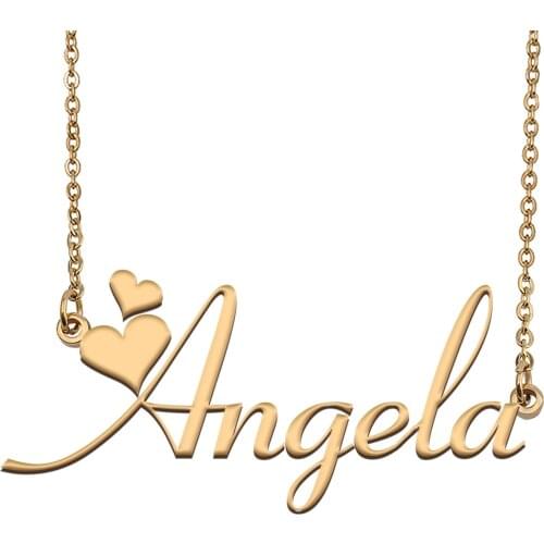 Angela Name Necklace Personalised Stainless Steel Women Choker 18k Gold Plated Alphabet Letter Pendant Jewelry Friends Gift