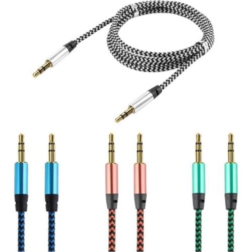 1m Nylon Jack Aux Cable 3.5 Mm To 3.5mm Audio Cable Male To Male Kabel Gold Plug Car Aux Cord for Iphone Samsung Xiaomi