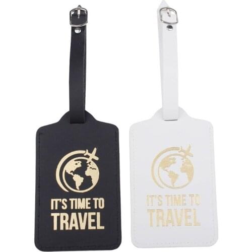 1 Pc ITS TIME TO TRAVEL PU Leather Luggage Tags Privacy Protection Travel Bag Labels Suitcase Tag for Women Men
