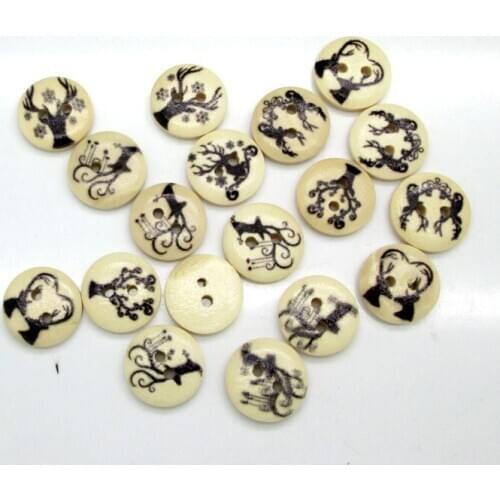 100pcs 15mm Mixed Round Tree Wooden Buttons For Clothes Crafts Sewing Decorative Needlework Scrapbooking DIY Accessories