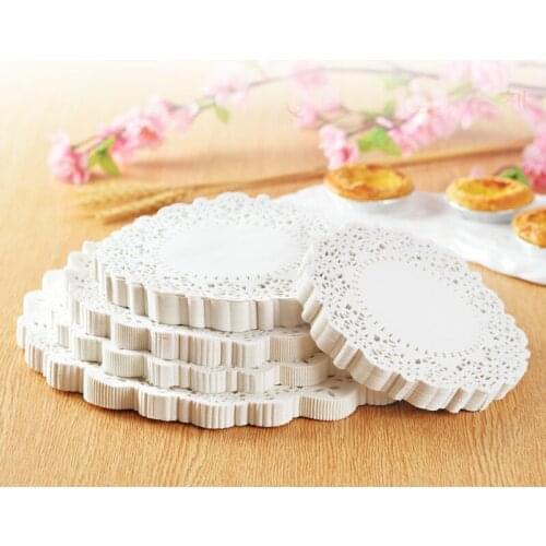 100pcs birthday wedding holiday party supplies 4.5/5.5/6.5/7.5 inch white round food lace paper pad decorative paper food paper
