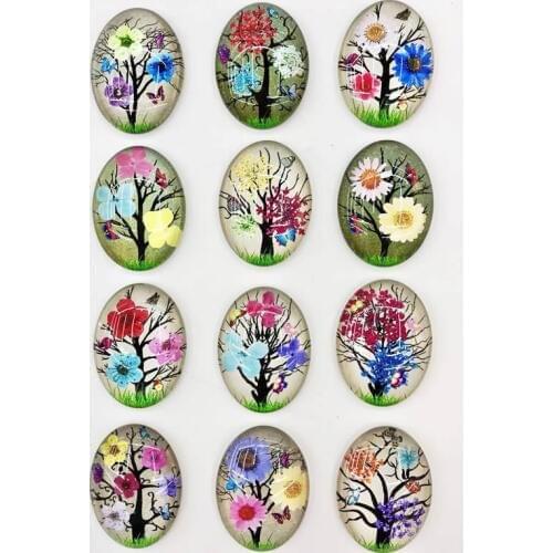 18x25mm Mixed Fashion flower Oval Glass Cabochon Flatback Photo Dome Cameo Imitation dried flower in pairs 20pcs/lot K05411