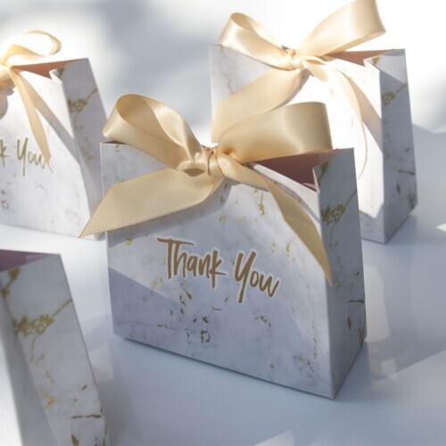 20pcs Grey Marble Bowknot Gift Bag Chocolate Cookies Candy Boxes For Birthday Party Baby Shower Wedding Decoration Paper Box