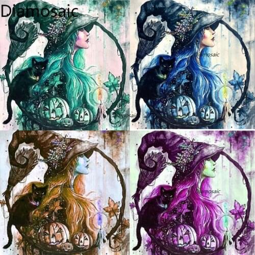Diamosaic 5D DIY Diamond Painting Halloween Witch Embroidery Decoration Full Round Square Rhinestone Cross Stitch Mosaic Paiting