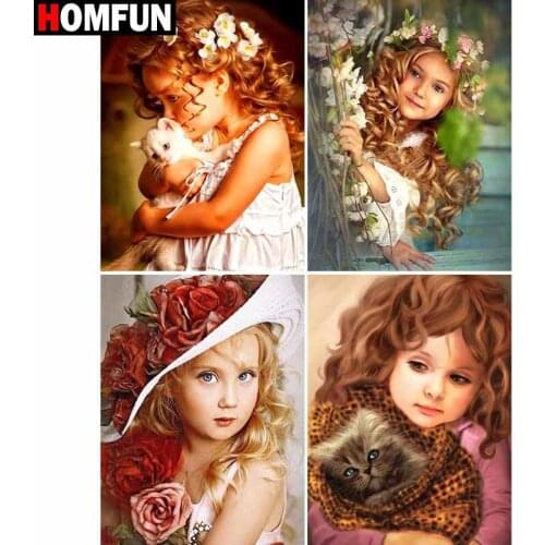 HOMFUN Full Square/Round Drill 5D DIY Diamond Painting“Little girl portrait theme” Embroidery Cross Stitch 5D Home Decor Gift