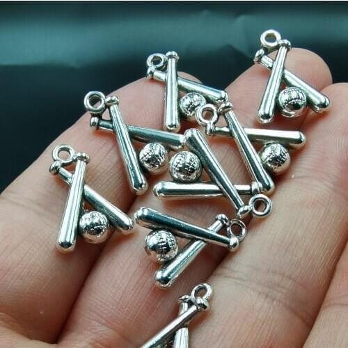 Antiquing 20pcs Mini 3D Sports Pendant Baseball Bats And Baseball Charms DIY Necklace Earrings Bracelet Jewellery Making