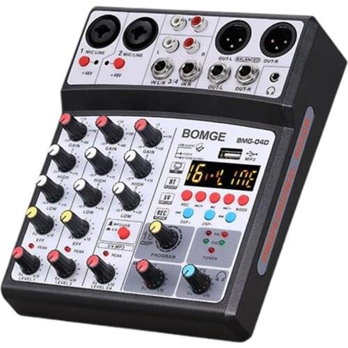 Wireless 4-channel Audio Mixer Portable Sound Mixing Console USB Interface MP3 Computer Input 48V Phantom Power Monitor For Home