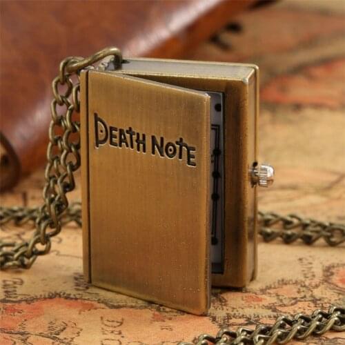 DUTRIEUX Bronze Black Death Note Theme Quartz Necklace Pocket Watch Vintage Pendant Clock Gifts for Japanese Anime Boy