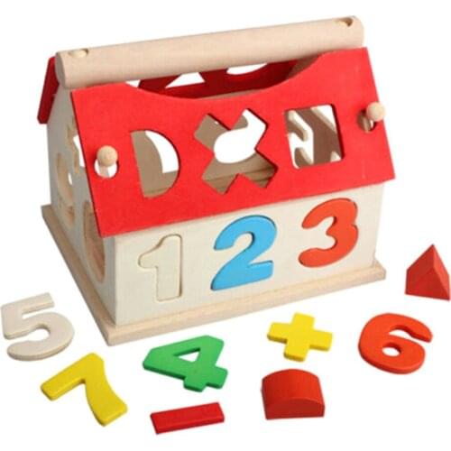 Wooden House Number Toys Kid House Building Blocks Construction Educational Developmental Toy for kids Christmas Gift