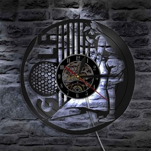 Golf Wall Lamp Vinyl Record Wall Clock with LED illumination Backlight Outdoor Sport LED Wall Light Lamp Watch Golf Player Gift