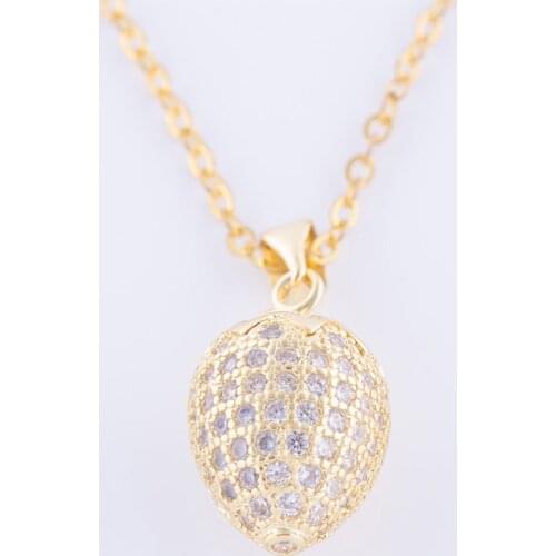 Hot Jewelry Shining Zircon Strawberry Charms Necklaces & Pendants Handmade Copper Micro Pave Long Necklace Women Bijoux Collier