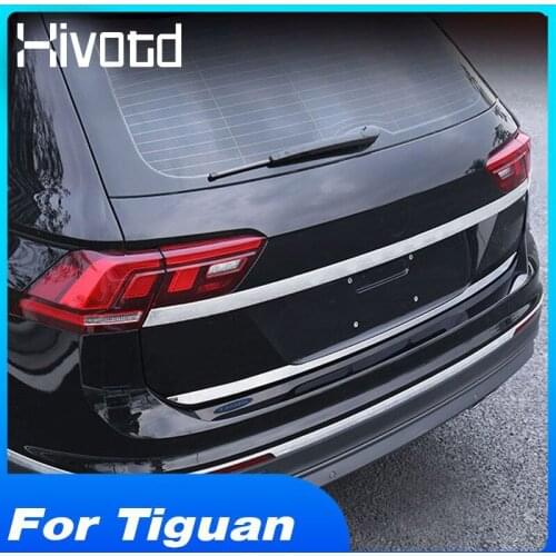 Hivotd For VW Volkswagen Tiguan 2020-2017 Stainless Rear Door Trim Trunk Tail Gate Cover Strip Exterior Moldings Accessories
