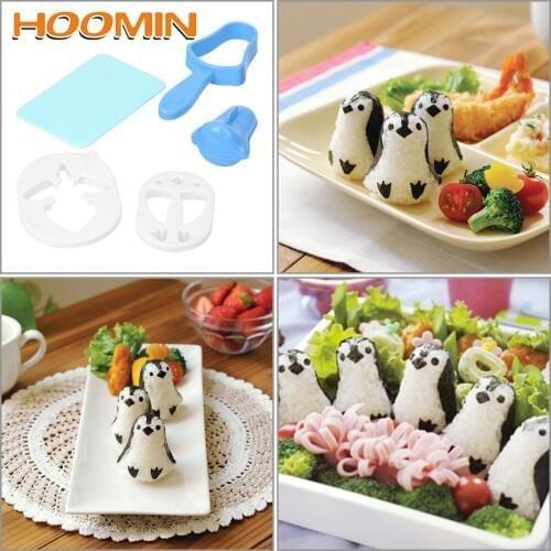 HOOMIN 1 set DIY Rice Ball Mould Sandwich Rice Ball Mould Cooking Tools Penguin Sushi Maker Mold Sushi Nori Punch Pad Bento Tool