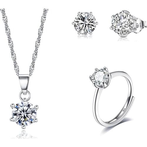 SILVERHOO S925 Sterling Silver High Quality Sets For Women Fine Jewelry Cubic Zirconia Lady Jewelry Set Best Selling Gifts