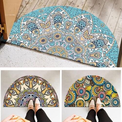 Bathroom Rugs Entrance Doormat Anti Slip Floor Mat Boho Style Bedroom Carpet Half Round Enthnic Strong Water Absorbent Bath Mats