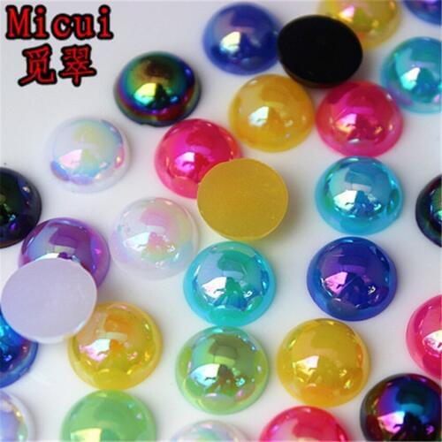 Micui 100PCS 10mm AB Color Round shaped Acrylic Rhinestones Flatback Beads For Clothes Decorations Jewelry Accessories MC590