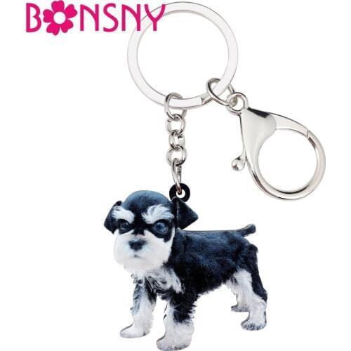 Bonsny Acrylic Sweet Mini Schnauzer Dog Key Chains Keychains Holder Jewelry For Women Girls Pet Lovers Bag Car Purse Charms Gift