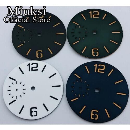 Miuksi 38.5mm black white blue green sandwich watch dial luminous dial fit ETA 6497 or Seagull ST3600 movement
