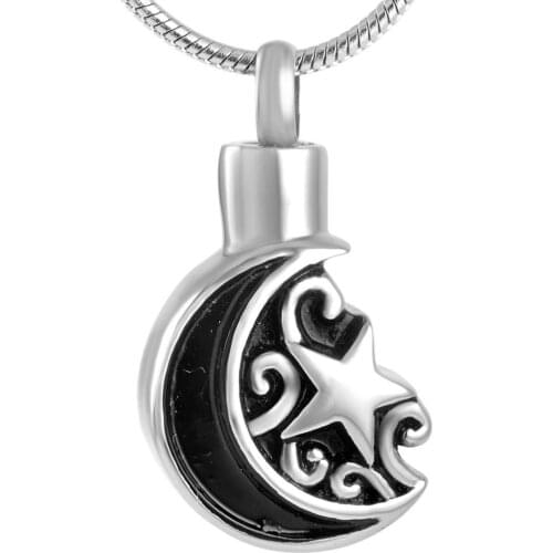 MJD9191 Moon with Star Memorial Urns Pendant Cremation Jewelry Stainless Steel Ashes Holder Keepsake Unisex Design
