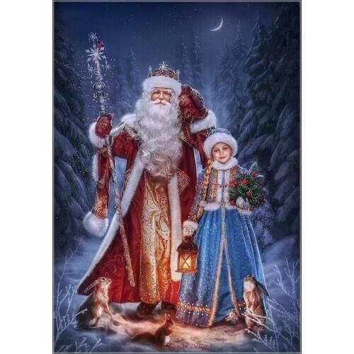 Embroidery Counted Cross Stitch Kits Needlework - Crafts 14 ct DMC Color DIY Arts Handmade Decor - Santa Claus with Girl