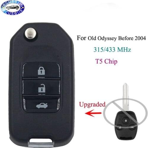 Upgraded Flip Remote Car Key Fob 3 Button 315MHz 433MHz T5 Chip for Honda Old Odyssey Before 2004 Year