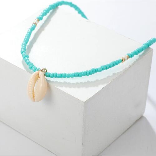 Bohemia Nature Green Stone Beaded Shell Pendant Necklace Fashion Short Chockers Collar Necklace For Women Jewelry Necklace Gift