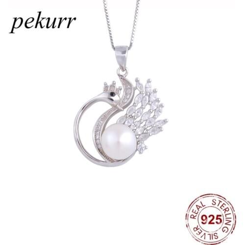 Pekurr 925 Sterling Silver Crystal Peacock Natural Freshwater Pearl Necklaces For Women Luxury Bird Pendants Jewelry Gifts