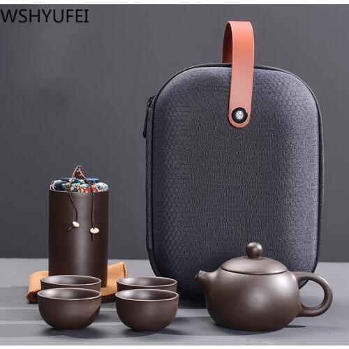 Portable Travel Tea set Yixing Zisha Handmade Tea Pot Tea set Tea Set Teapots Household wine set Chinese Tea Ceremony Gift