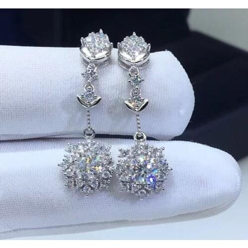 Passed Diamond Test Excellent Moissan Diamond S925 Silver Gold Plated D Color Lucky Diamond Stud Earring Fine Luxury Jewelry