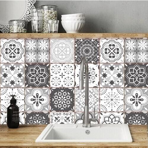Grey Vintage Victorian Arabic Retro Mosaic Traditional PVC Tile Stickers Self-adhesive Wall Decor Customed Wall Decals Modern