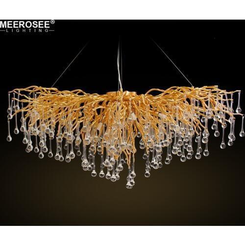 Modern Luxurious Crystal Chandelier Rectangle Gold Color Suspension Lustre Hanging Lamp G9 New Lighting for Living room Hotel