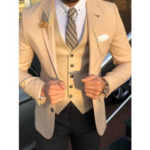 Custom Made Wedding Tuxedos 2020 Vintage Fit Formal Best Man Suits Groom Wear Mens Tweed 3 Piece Suits (Jacket+Pants+vest)