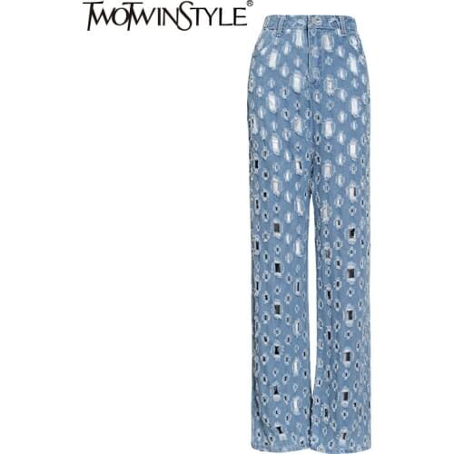 Женские летние джинсы TWOTWINSTYLE China At AliExpress