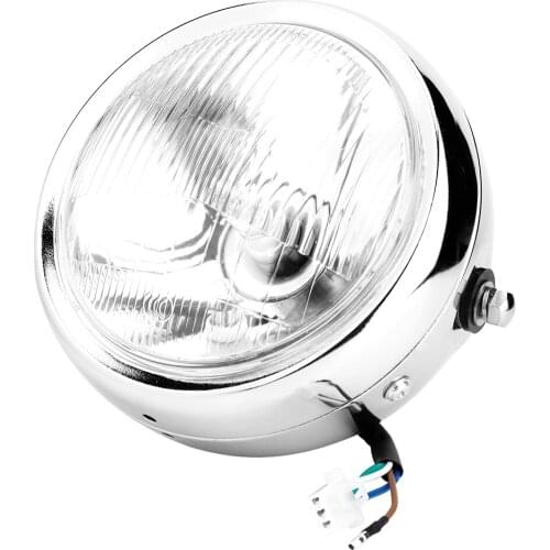 Universal Motorcycle Retro Silver Shell White Lens Headlamp Front Headlight for GN125