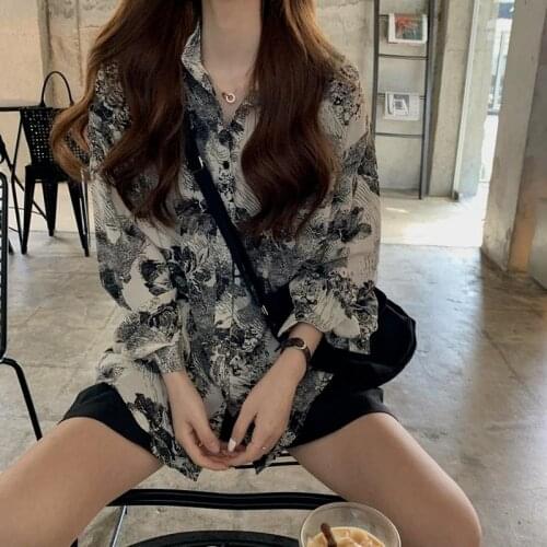 XEJ Vintage Clothes Ink Paint Blouse Women Tops for Women Summer Tunics for Women Shirts with Short Sleeve Chiffon Blouse Top